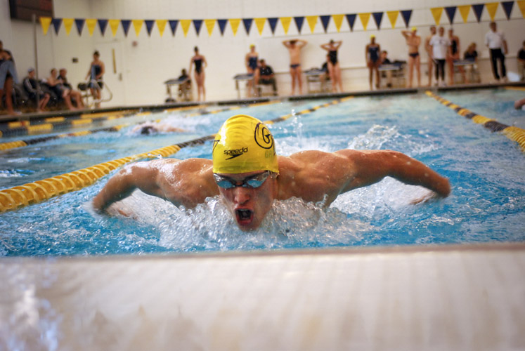 Phillip Graeter swims a leg of the 200-yard butterfly during a dual-meet against Old Dominion. Graeter finished first in the fly, as well as taking the top spot on the podium in the 200-yard backstroke and 200-yard individual medley races.