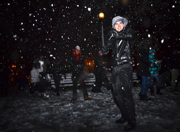 Washingtonians partake in a snowball fight in Dupont Circle as a snowstorm dumped heavy, wet snow on the District in January 2011. The National Weather Service reported thundersnow, a rare kind of thunderstorm in which snow falls as the main precipitation rather than rain.